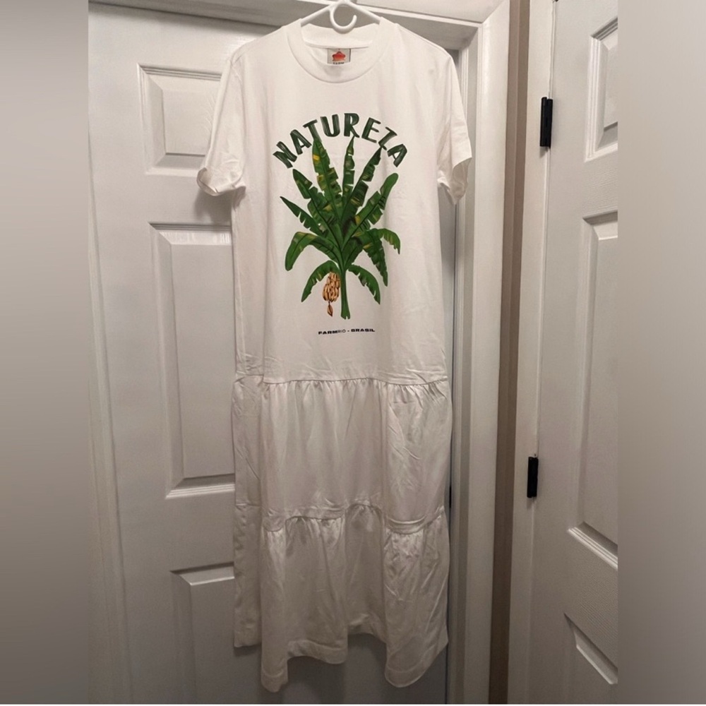 White Maxi Dress with Green Palm Print XL - Picture 3 of 3